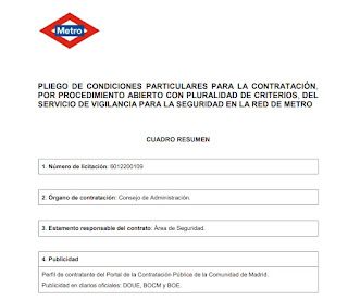 Sale a licitación la seguridad del metro de Madrid por  65.667.788,76 euros