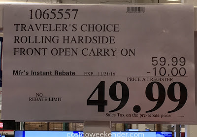 Costco 1065557 - Deal for the Traveler's Choice Rolling Hardside Front Open Carry-On at Costco