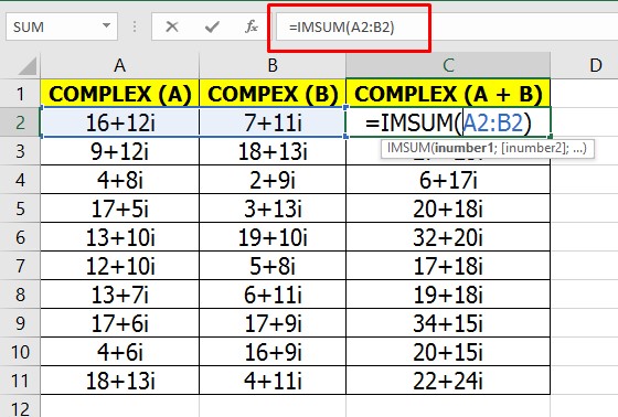 How to ADD Complex Numbers in Excel