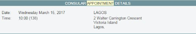 US Visa Lagos embassy interview appointment details