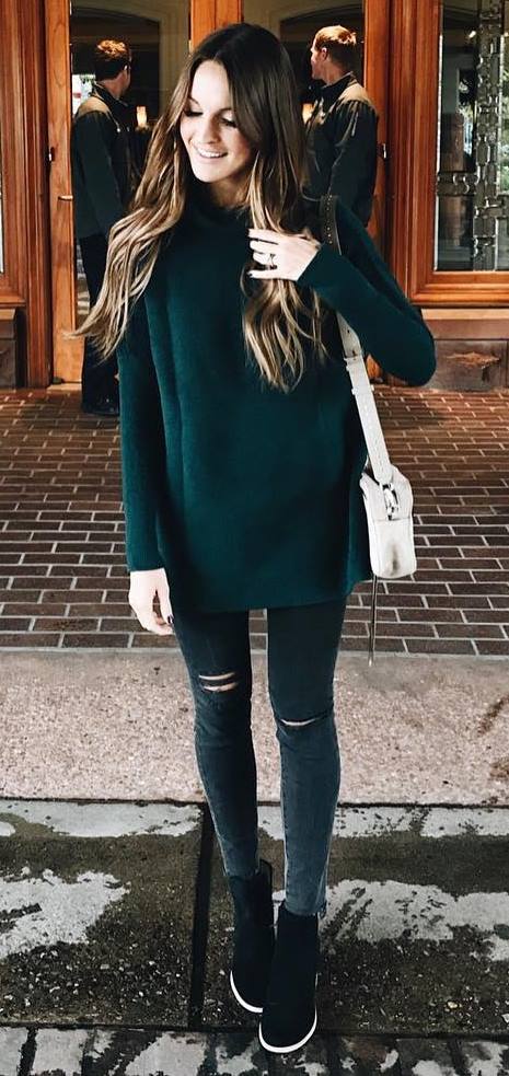 fall fashion trends / sweater + bag + skinnies + boots