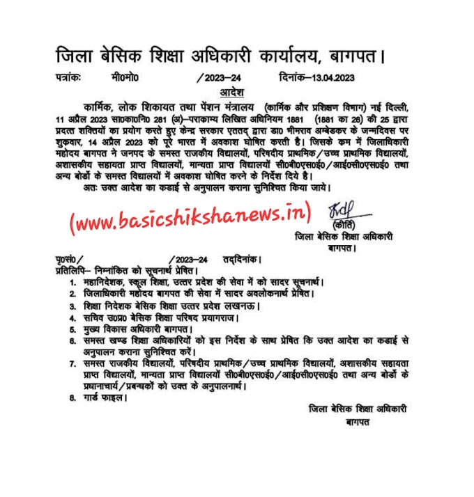 इस जनपद के BSA ने आज की छुट्टी का स्पष्ट आदेश किया जारी, कहा इतना संशय क्यों, देखें आदेश