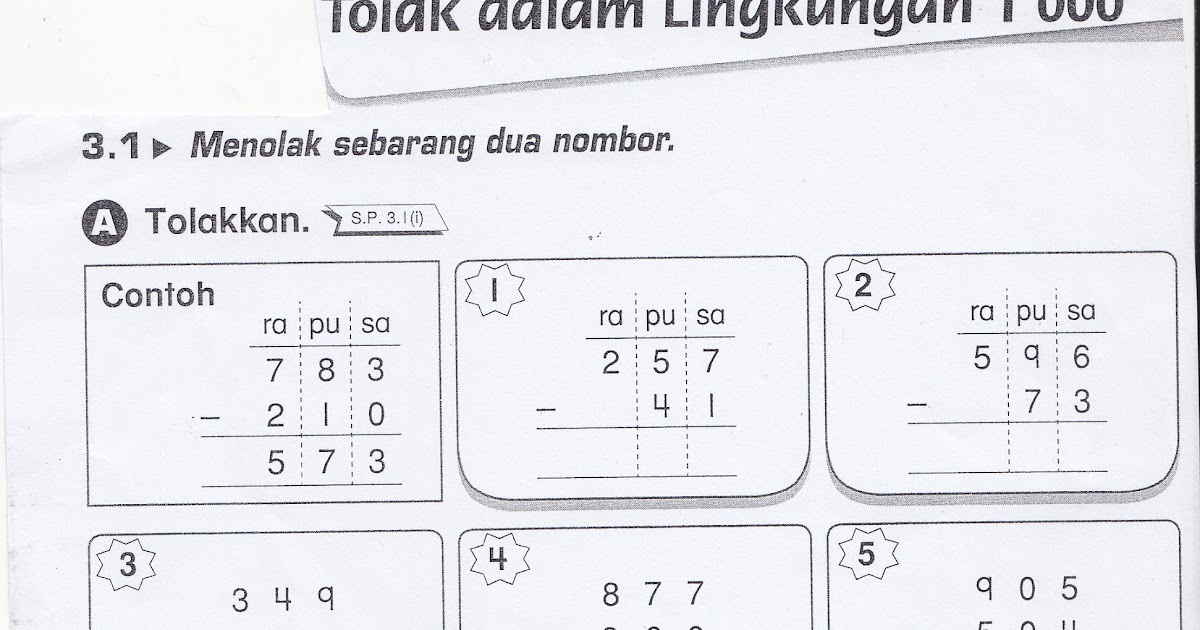 SUDUT MATEMATIK: Lembaran Kerja 4 ( Operasi Tolak )