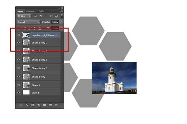 Stack the image layer above the Hexagon layer.