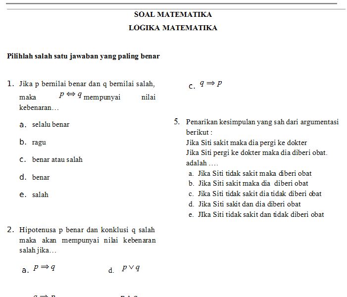 Contoh Soal Logika Matematika Dan Pembahasannya  Download Lengkap