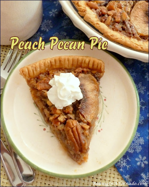 Peach Pecan Pie | recipe developed by Karen of www.BakingInATornado.com | #recipe #dessert