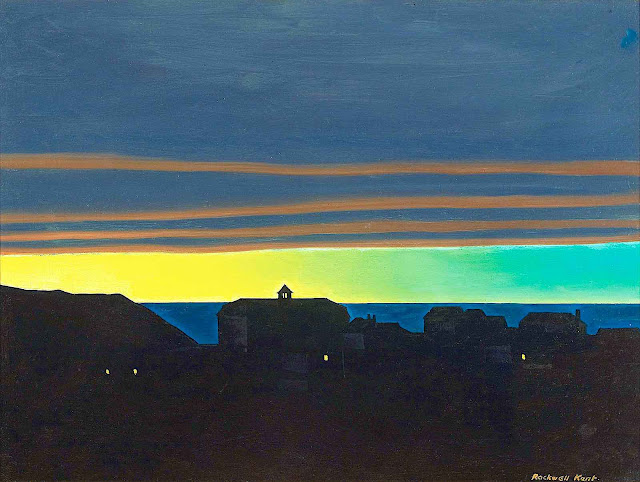 a Rockwell Kent painting, sunset dusk