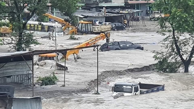 Sikkim Cloudburst -  Vehicles Submerged under water