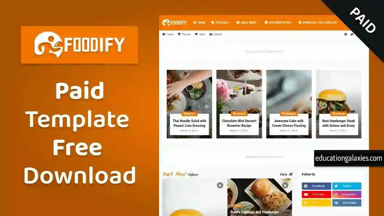 Foodify Premium Blogger Template Free Download Now Latest