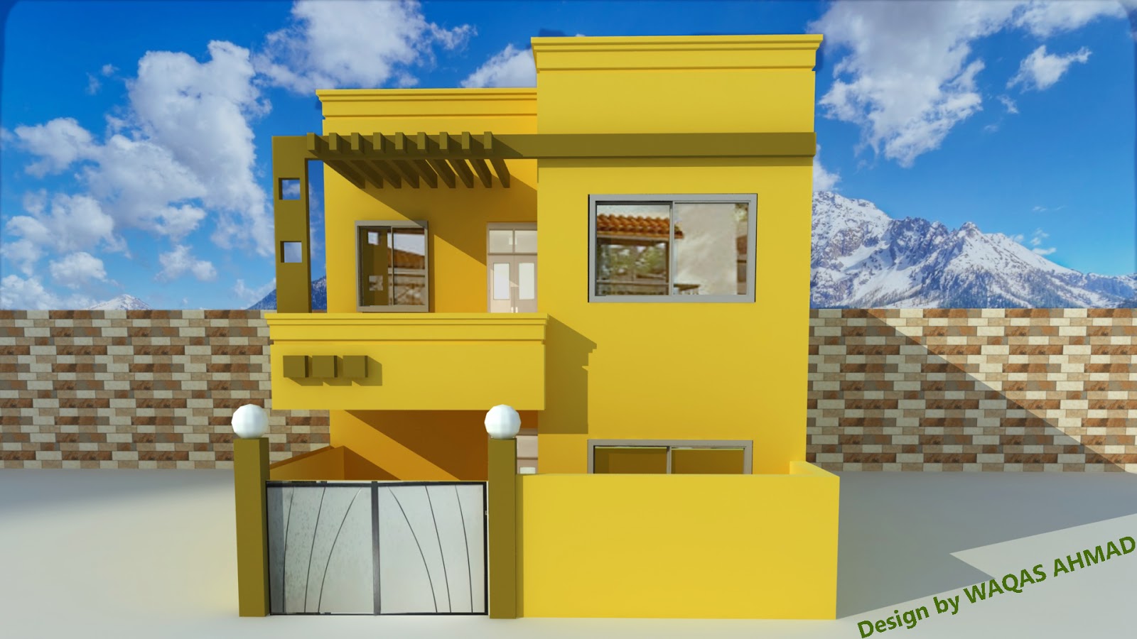  2D  and 3D Design Front  Elevation  of Modern House
