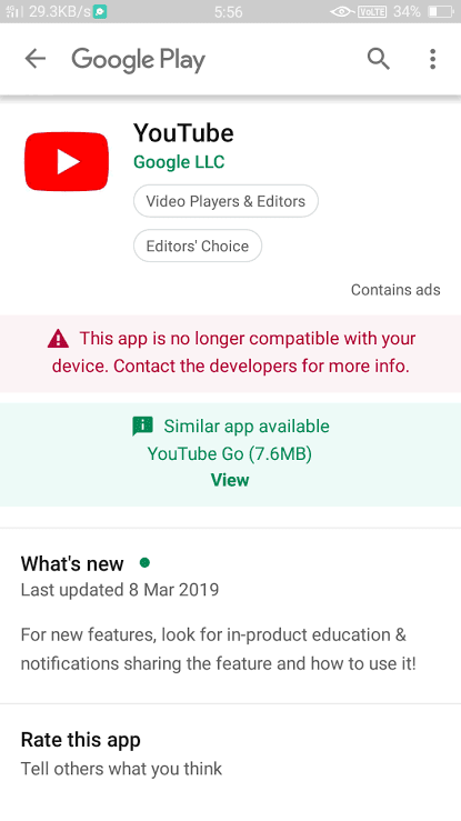 This app is no longer compatible with your device