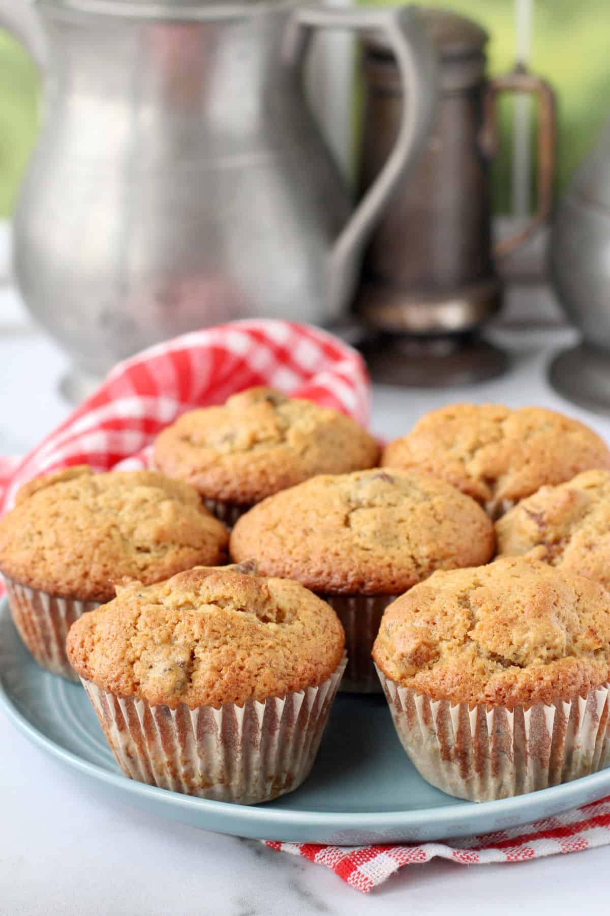 Dried Fig and Pineapple Muffins on a blue plate.