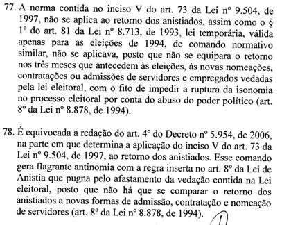 A lei eleitoral não se aplica aos anistiados