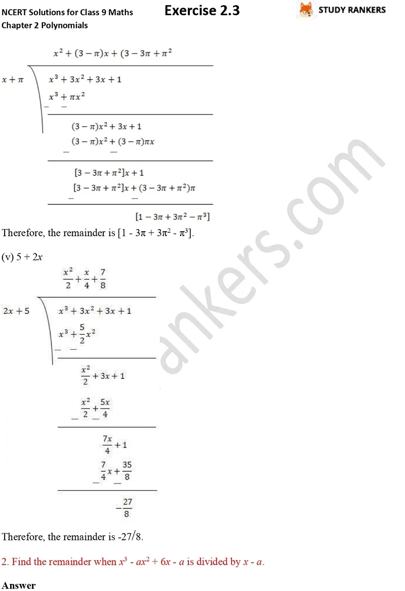 NCERT Solutions for Class 9 Maths Chapter 2 Polynomials Exercise 2.3 Part 3