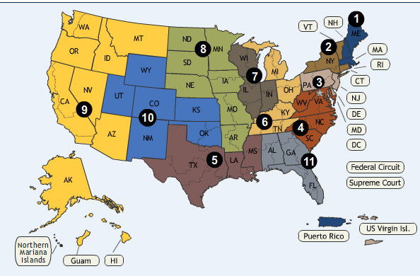 court of appeals map Copyright Litigation Blog Federal Circuit Courts Of Appeal And court of appeals map