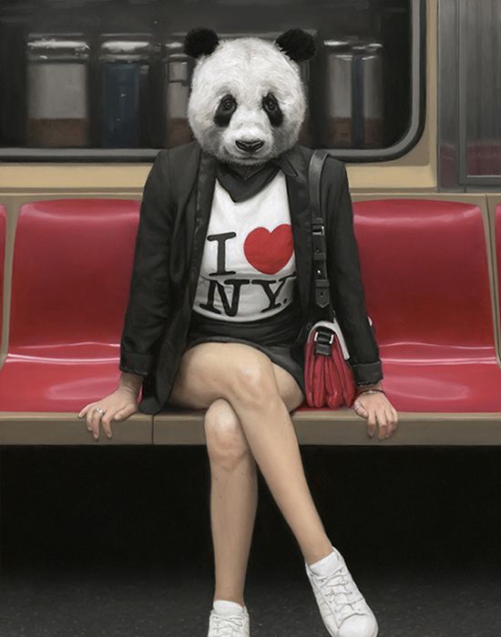 Matthew Grabelsky arte pinturas óleo surreais animais antropomórficos metrô nova york foto realismo