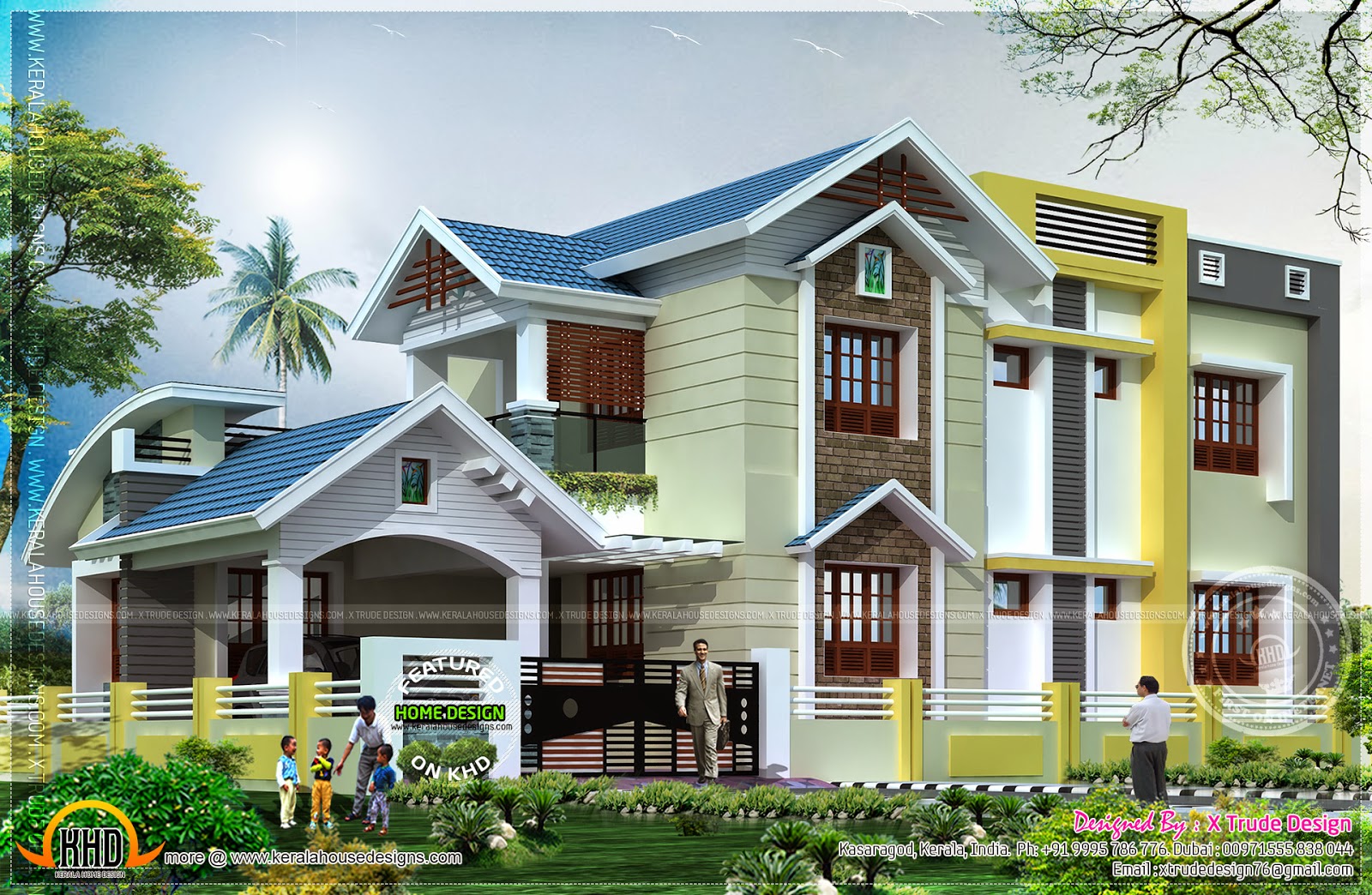 2401 square feet nice  house  renderings Kerala home  