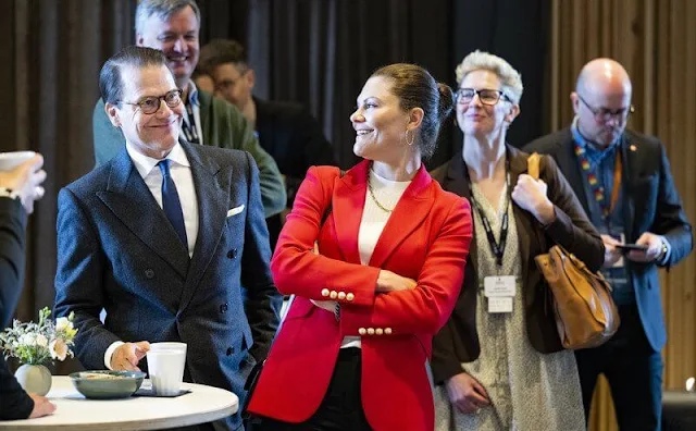 Crown Princess Victoria wore a red blazer with gold buttons by Acne Studio, Ralph Lauren, By Malina