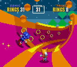 Screenshot du Bonus Stage de Sonic The Hedgehog 2, sorti en 1992 sur Megadrive.