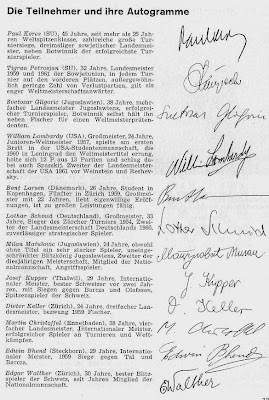 Firmas de los ajedrecistas participantes en el Torneo Internacional de Ajedrez Zúrich 1961