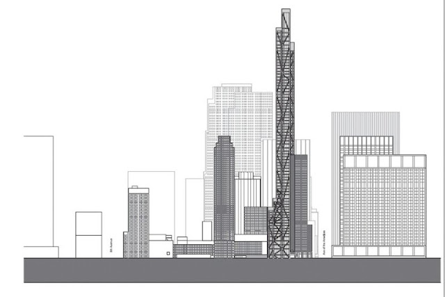 Illustration of Tower Verre with the surrounding buildings