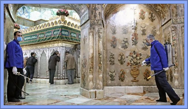 Iranians Disinfecting While Pilgrims Kiss Walls