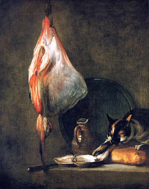 Jean-Baptiste-Siméon Chardin (1699-1779) Chat avec raie, huitres et pain  Kelvingrove art gallery and museum, Glasgow