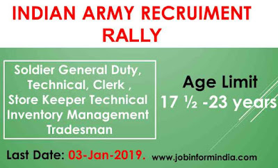 Indian Army Recruitment Rally 2019 For Soldier General Duty, Technical, Clerk & Other Posts