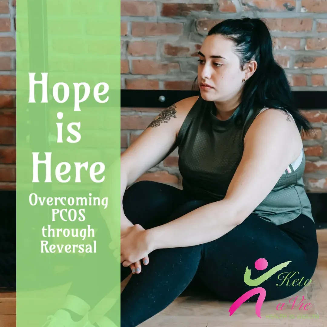 Main photo depicting an obese woman with a pensive expression, accompanied by the slogan 'Hope is here over PCOS through reversal.' This image is relevant to the article '5 Steps to Reversing PCOS: A Holistic Approach.