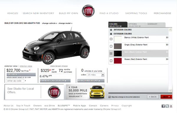 New Fiat 500 Abarth US Configurator Online