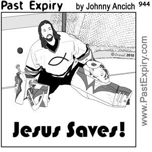 [CARTOON] Jesus saves!  , images, pictures, image, picture, cartoon, hockey, games, pun, religion, sports, spoof, US, Canada, winter, olympics