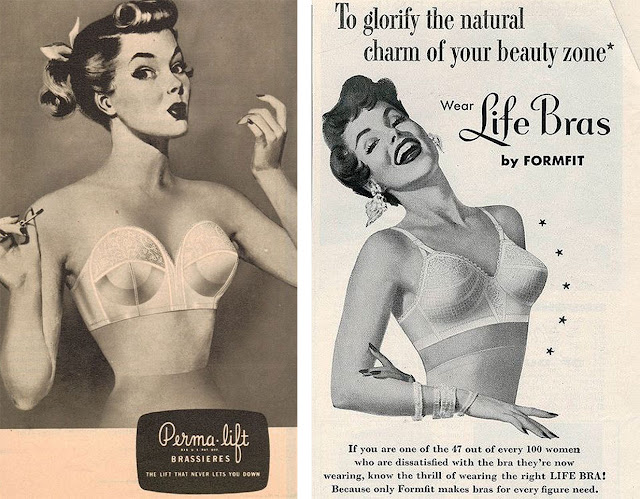 Lingerie de cone, nos anos 50, propaganda de revistas