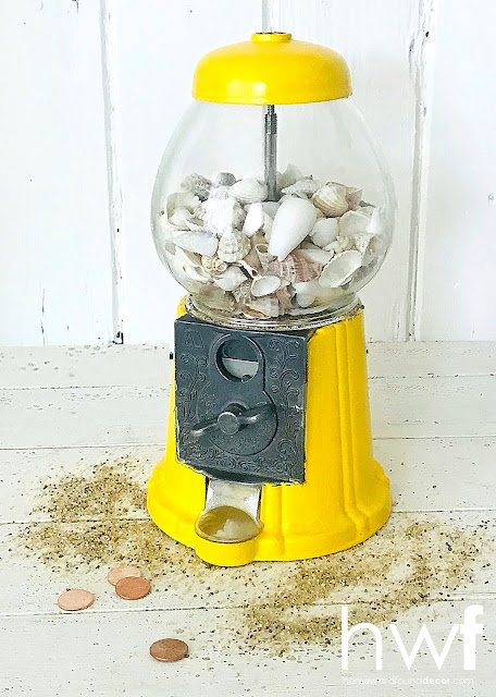 summer,beach style,coastal style,seashells,painting,DIY,diy decorating,colorful home,decorating,re-purposing,up-cycling,thrifted,beach souvenirs,seashell collections,seashell displays, gumball machine.