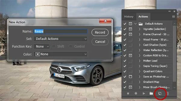 Click Create new Action icon in the Action panel.