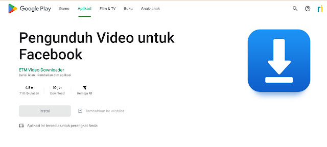 Gunakan Aplikasi Facebook Video Downloader