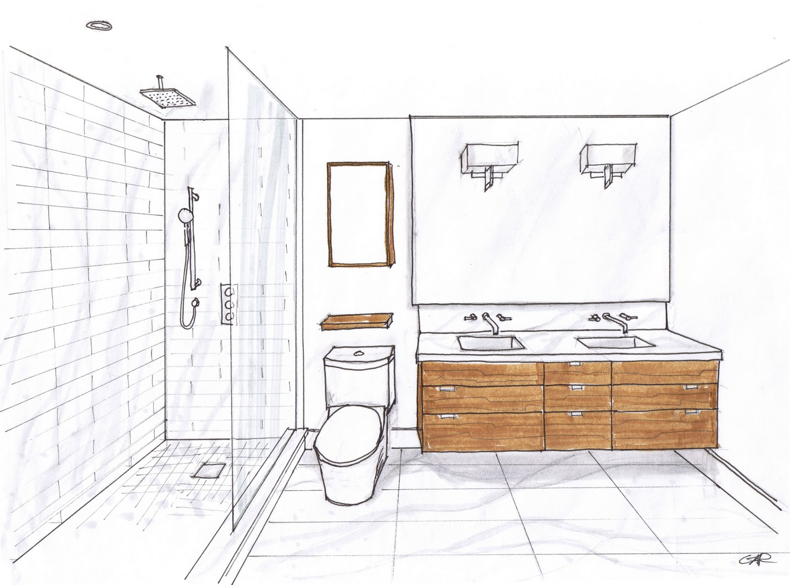 bathroom shower floors Room design and renderring by Carol Reed Interior Design