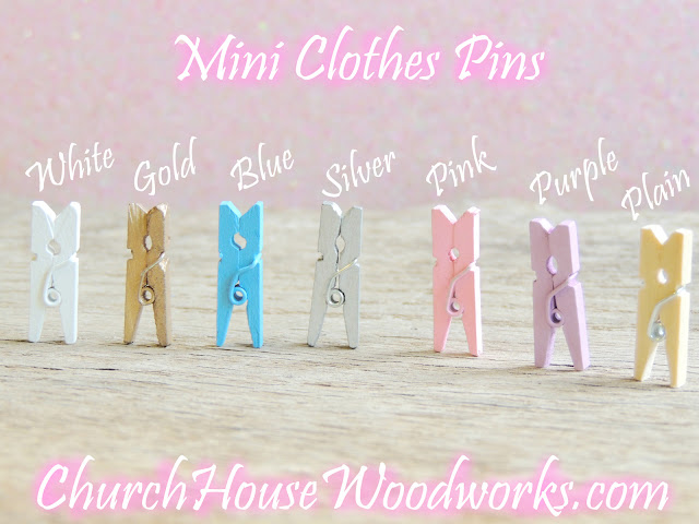 Mini Clothes Pins- Plain, White, Blue, Silver, Purple, Pink and Gold