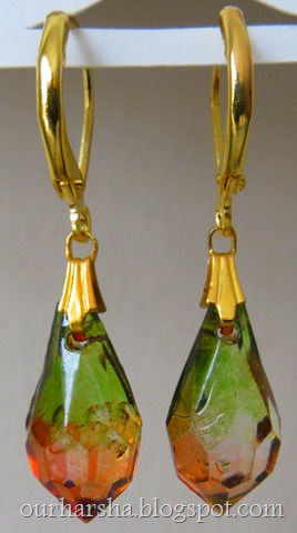 Green crystal teardrop lever back Earringsമഴത്തുള്ളി കമ്മൽ (3)