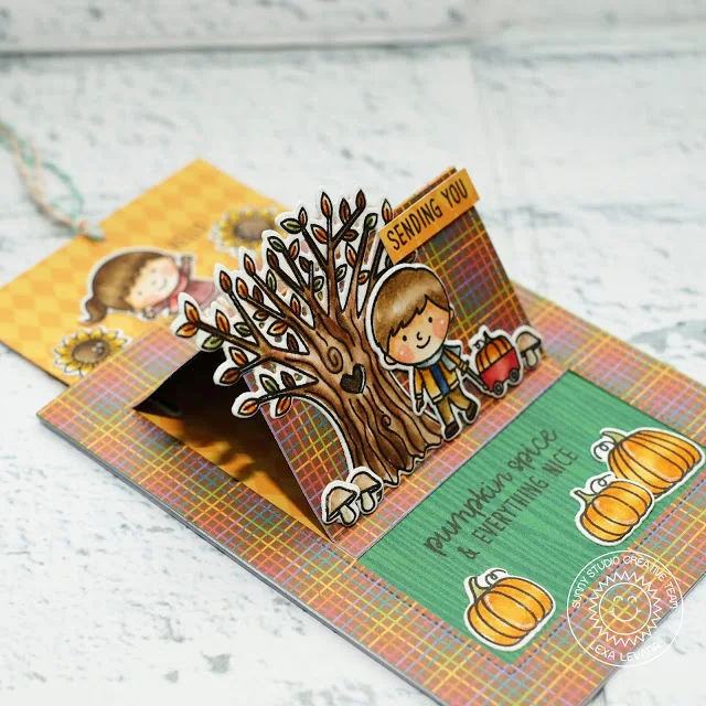 Sunny Studio Stamps: Fall Kiddos Happy Harvest Sliding Window Friendship Slider Card by Lexa Levana