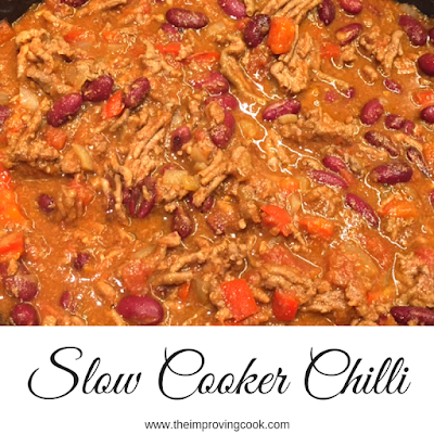 Cooked slow cooker chilli, close up shot