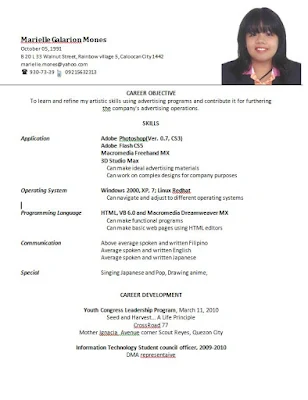 Resume format for ojt students