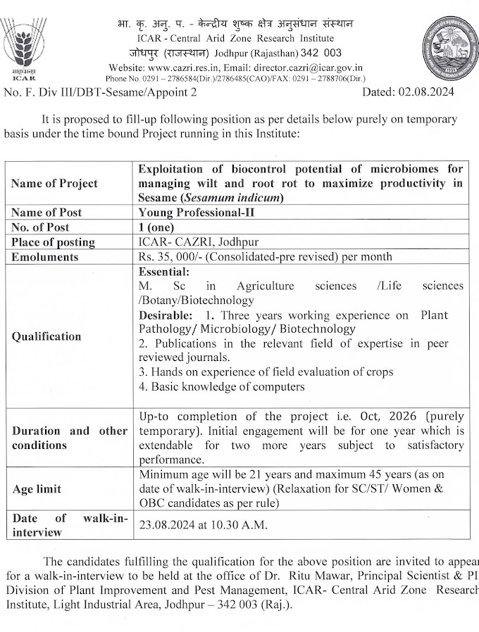 CAZRI Jodhpur Plant Pathology Project Walk IN