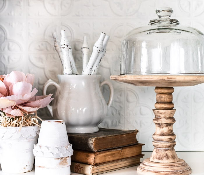 Thrifted Wood Pedestal and Cloche Makeover