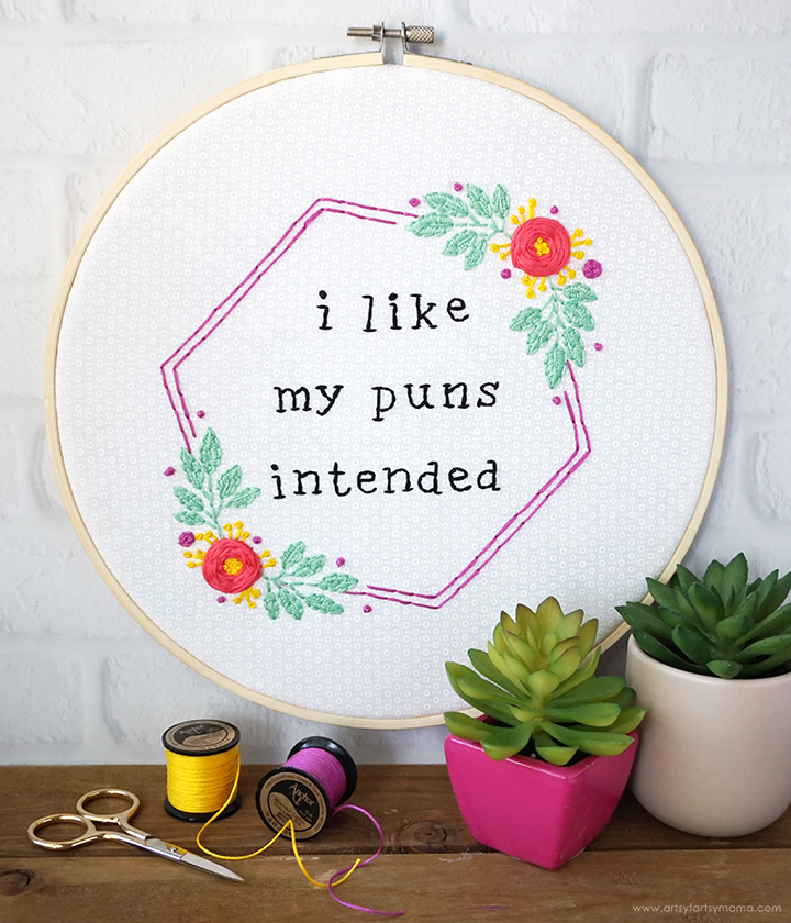 Pun Embroidery Hoop Art with Free Pattern