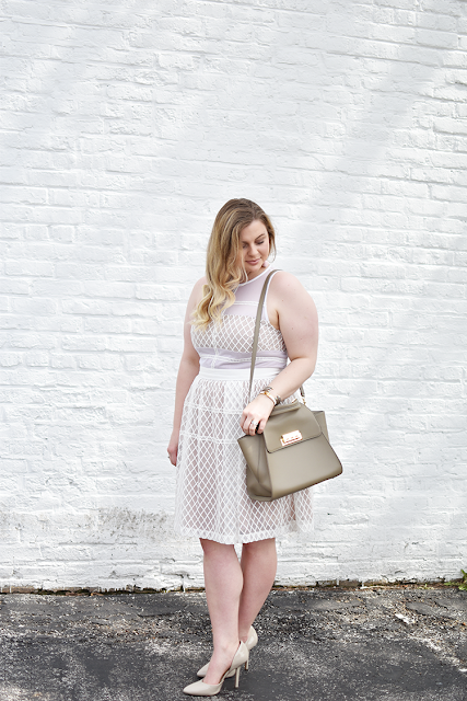 easter dress under 100 donna morgan lace dress sheer overlay illusion dress bcbg nude pumps baublebar crispin earrings zac posen eartha satchel hermes clic h bracelet david yurman cable bracelet