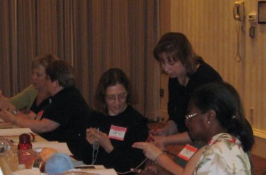 Barbara and Ruth working on their 'Italian Crochet Cast-on'