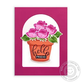 Sunny Studio Blog: Hello Friend Rosebuds in Terracotta Pot Card (using Potted Rose Stamps & Stitched Arch Dies)