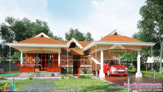 Kerala traditional Sloping roof house 1700 sq-ft