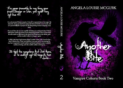Cover art for Another Bite: Vampire Cohorts Book One showing two ravens on a purple splatter background.