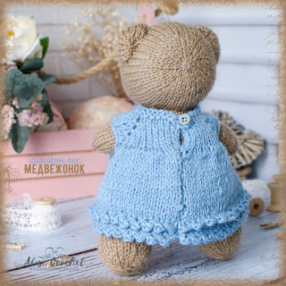 вязаная спицами игрушка медведь платье шерсть knitting toy bear dress wool tejer oso de juguete vestido de lana